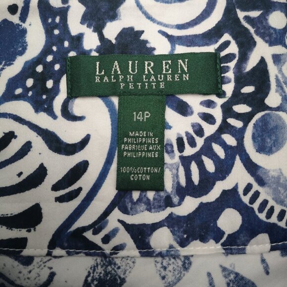 Lauren Ralph Lauren Ladies Size 14 Petite Blue & White Pattern Flared Skirt - Picture 3 of 9